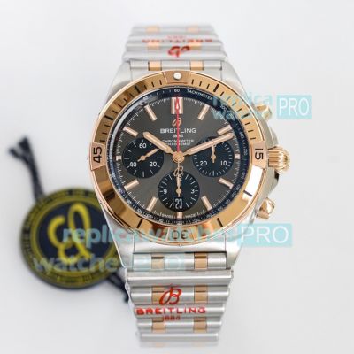 GF Factory Replica Breitling Chronomat B01 Grey Dial Two Tone Bullet Band Watch 42MM